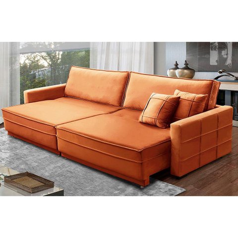 Sofá Retrátil e Reclinável 2,10m Karina Veludo Terracota Madelina Decor