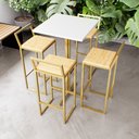 Ver imagem 1 de Jogo Mesa Alta Bistrô Quadrada Branca 4 Banquetas Pinus Confort Industrial Dourado Don Castro Decor