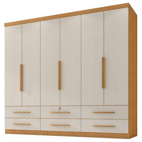 Guarda Roupa Casal 6 Portas 6 Gavetas Mari 230 cm Cinamomo Areia Zanz