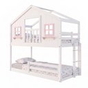 Ver imagem 2 de Beliche Infantil Montessoriano Casinha Dos Sonhos com Varanda Madeira Maciça Branco e Rosa Housin