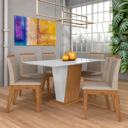 Mesa com 6 Cadeiras Qatar 1,60 Cin/off White/bege - Móveis Arapongas Cinamomo/off White/bege 03 - 1 Mesa com 6 Cadeiras Qatar 1,60 Cin/off White/bege - Móveis Arapongas Cinamomo/off White/bege 03 - 1