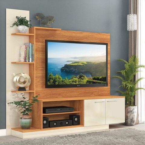 Estante para TV e Home Theater até 55 Polegadas 166CMX155CM Nichos 2 Portas Cinamomo Off White Havana