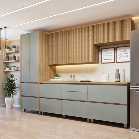 Cozinha Completa Modulada 5 Peças 8 Portas 6 Gavetas Norten Marrom/Verde/Nature