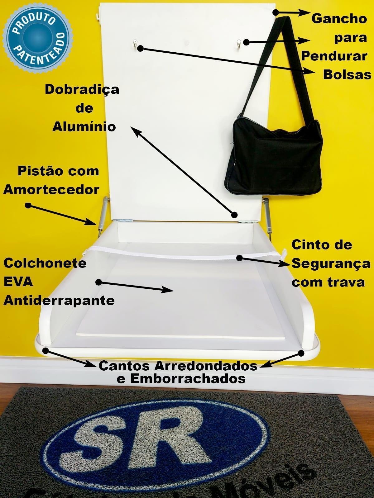 Trocador de Fraldas Fraldário Branco Colchonete Amortecedor - 3