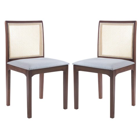 Kit 02 Cadeiras Sala de Jantar Madeira Maciça Steve Tela Rattan Sextavano Linho Cinza/Amêndoa G55 - 
