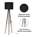 Ver imagem 3 de Luminaria Ranna em Tecido Premium Tripé de Ferro e Madeira:preto