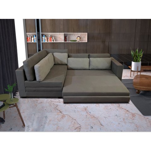 Sofá de Canto SFC_MA 011 que se Transforma em Sofá Cama de Casal Resistente e Confortável Sarja