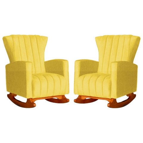 Kit 2 Poltronas Estofada Balanço Melinda Suede Amarelo
