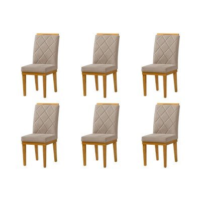 Kit 6 Cadeiras de Jantar Estofadas Desmontável Pés em Madeira Maciça Isabela 45cm X 100cm Suede Bege