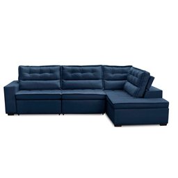 Sofá de Canto Retrátil e Reclinável com Molas LD 3,00x2,00m Viviane Suede Azul Madelina Decor - 3