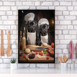 Quadro para Cozinha Cães Raça Pug 24x18cm:madeira Preta - 1