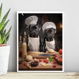 Quadro para Cozinha Cães Raça Pug 24x18cm:madeira Preta - 2
