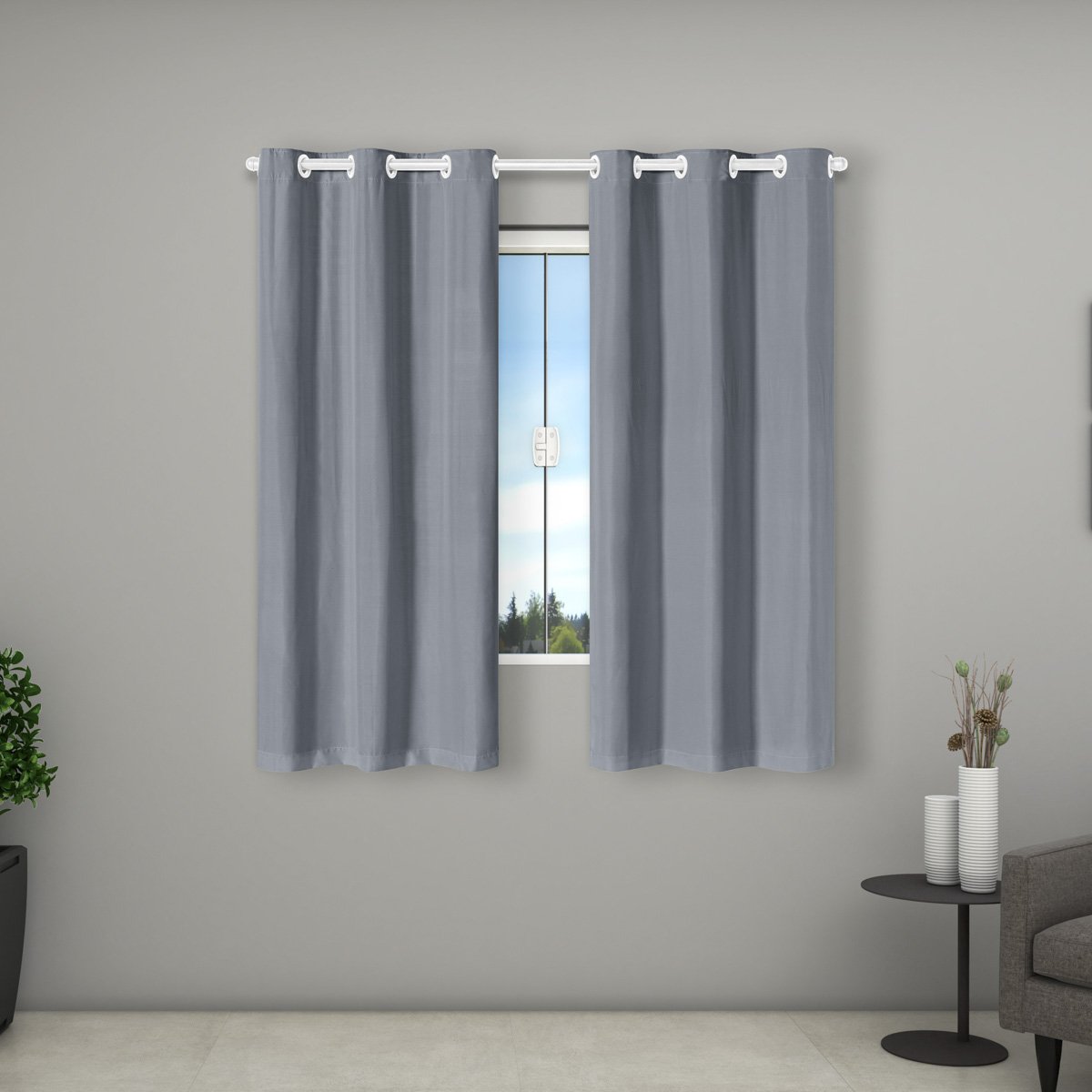 Cortina 100% Blackout com Tecido 2,70m X 1,60m Sala Janela Quarto Moderna Blecaute Corta Luz Cinza - 2