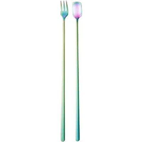 Conjunto 4 Peças Colher e Garfo Aço Inox Long Drink Rainbow Bongourmet