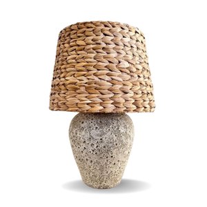 Abajur Luminária Rústico em Taboa Fibra Natural Cream Decorativo Decoração Sala Quarto Aparador
