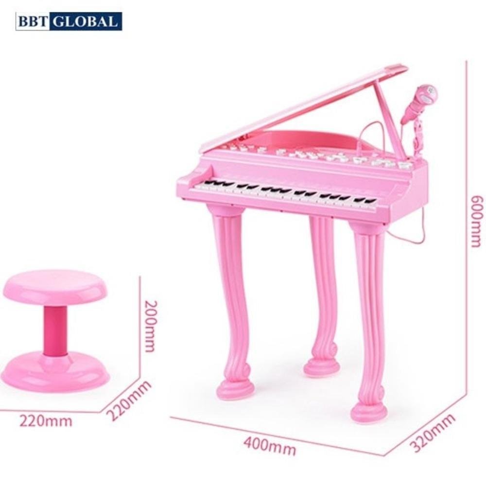 Piano Teclado Infantil C/ Microfone E Banquinho Rosa Inmetro Cor