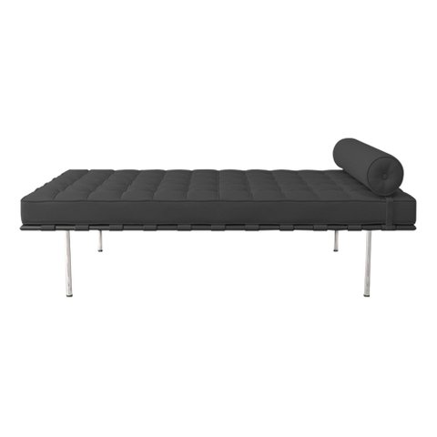 Couch Barcelona Couro Sintético Linha Premium Design Modernista Sala Recepção Alto Padrão - Preto