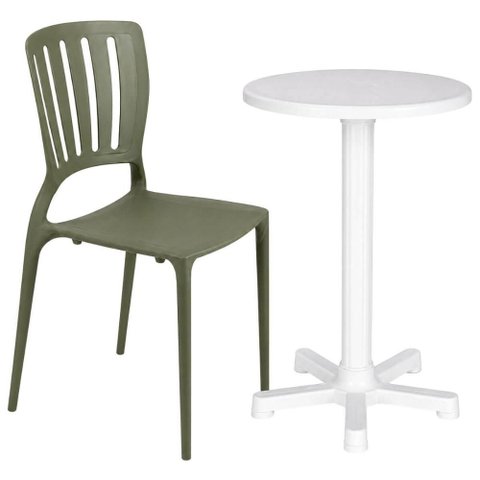 Conjunto Mesa Plástica Branca com 6 Cadeiras Verde Oliva Tramontina Jardim Varanda Área Externa