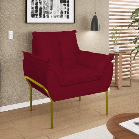 Poltrona Sofá Luxo Base Metal Dourada Recepção Escritório Cor:vermelho