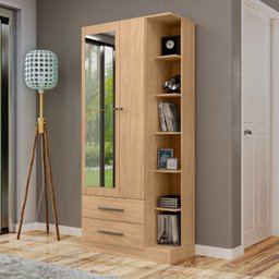 Guarda Roupa Solteiro 2 Portas com Espelho 2 Gavetas 5 Prateleiras Moju Mapi Móveis - 1