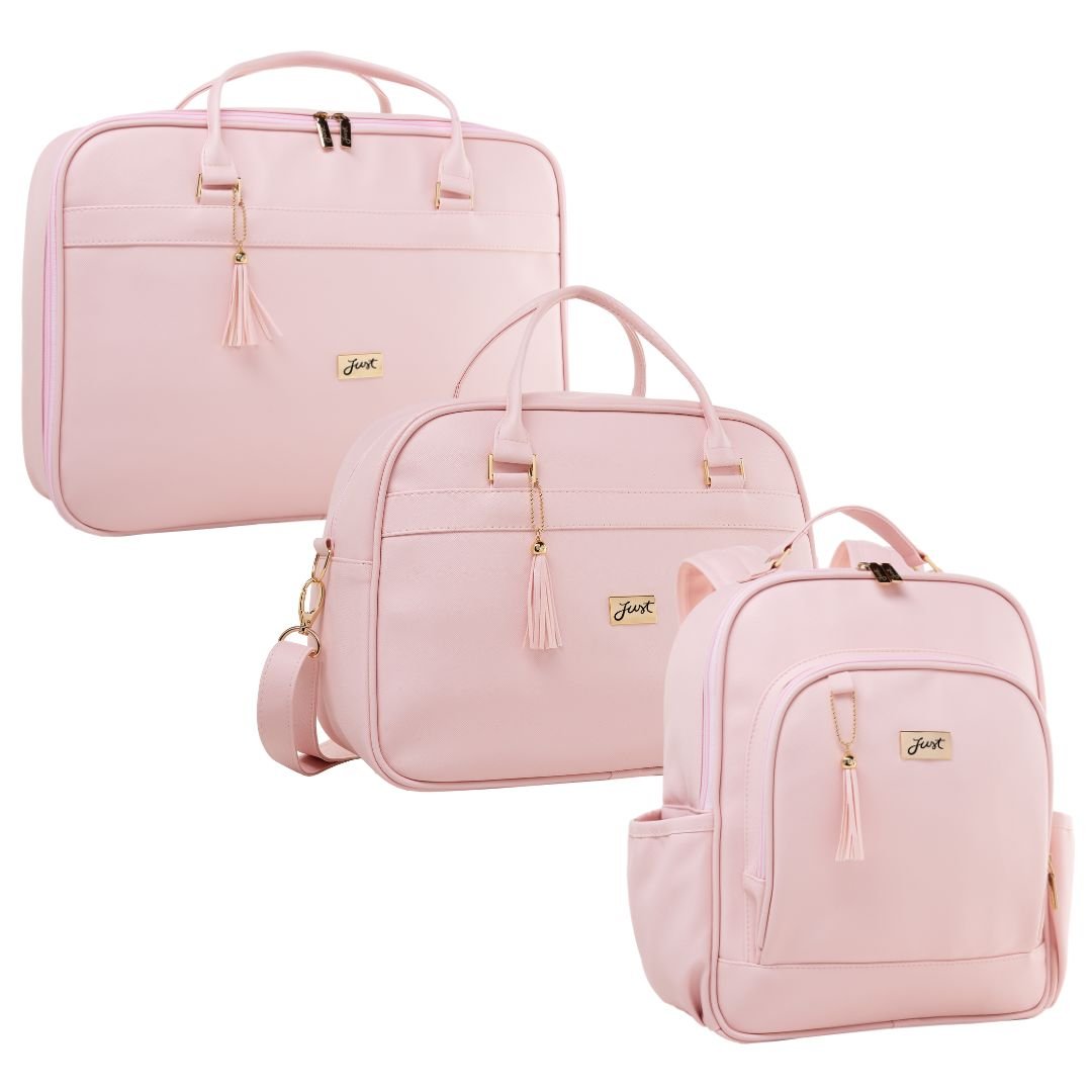 Mala de Mão + Bolsa Maternidade + Mochila Térmica Milão Rosa