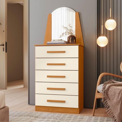 Cômoda Isla 5 Gavetas MDF Cinamomo Off White Albatroz Móveis