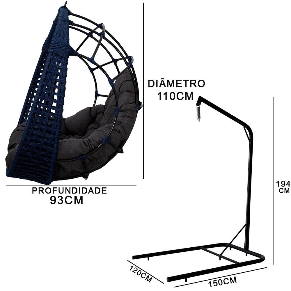 Balanço Ninho Suspenso em Corda com Suporte Área Externa, Jardim - 3