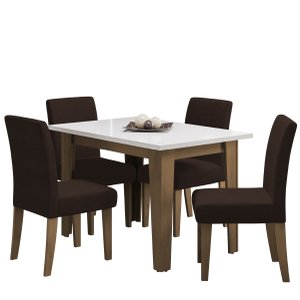 Conjunto de Mesa Sala de Jantar Miami com 4 Cadeiras Trieste Suede 1,20m Cedro/Off/ Chocolate Dobuê