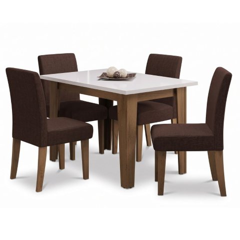 Conjunto de Mesa Sala de Jantar Miami com 4 Cadeiras Trieste Suede 1,20m Cedro/Off/ Chocolate Dobuê