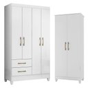 Ver imagem 1 de Guarda Roupa Solteiro Chile e Armário Multiuso Jade Branco Brilho – Moval