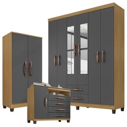 Guarda Roupa Casal Modena com Espelho 6 Portas com Cômoda Sapateira Cannes e Armário Multiuso Recife - 1