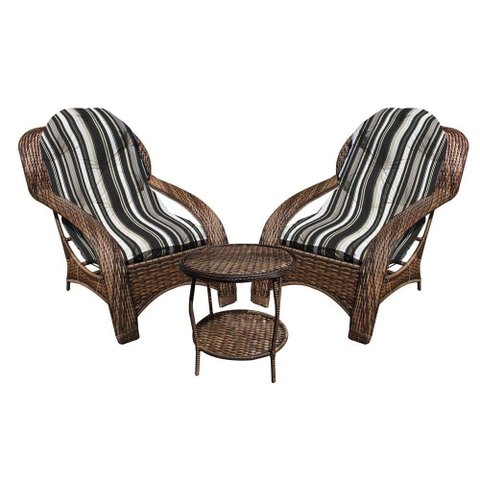 Conjunto de Poltronas Fibra Sintética Espreguiçadeira - 2 Poltronas + Mesa de Centro - Tecido Illima