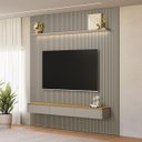 Ver imagem 1 de Painel Ripado Modular 258cm Ozero Prateleira MDP/MDF Nicho Arredondado Gris/Tauari Fosco G77 - Gran