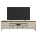 Ver imagem 4 de Rack Bancada P/ Tv até 85 Pol Santorini C/ 2 Portas 1 Prateleira de Vidro e 2 Nicho 239cm Tauari/
