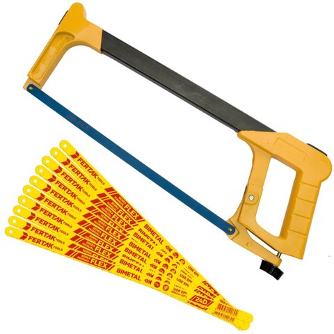 Arco de Serra Profissional Ajustável 12" Pol + 10 Lâminas Bimetal 24 Dentes