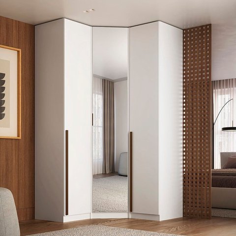 Guarda-roupa de Canto 100% MDF com Espelho 3 Portas Altezza
