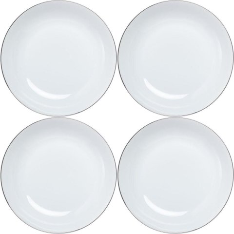 Jogo 4 Pratos Fundos 20,5cm Brancos Porcelana Legacy Silver