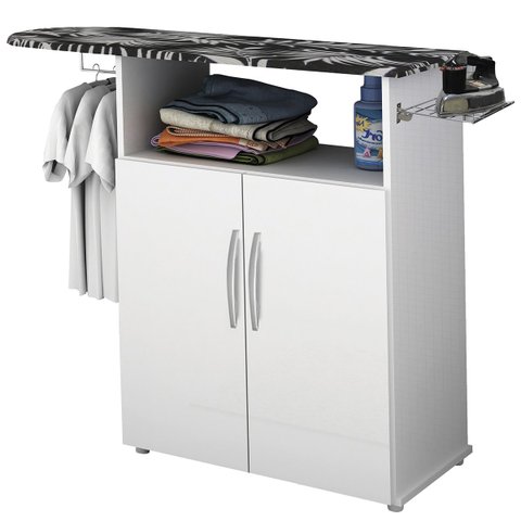 Balcão Armário com Tábua de Passar Roupa Embutida Branco 2 Portas