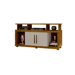 Rack Bancada Sala com Pés de Rodinha e 2 Portas Star 135x70cm Ipê/off White - 1