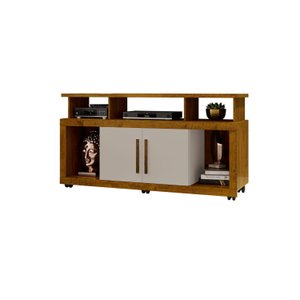 Rack Bancada Sala com Pés de Rodinha e 2 Portas Star 135x70cm Ipê/off White