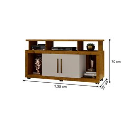 Rack Bancada Sala com Pés de Rodinha e 2 Portas Star 135x70cm Ipê/off White - 3