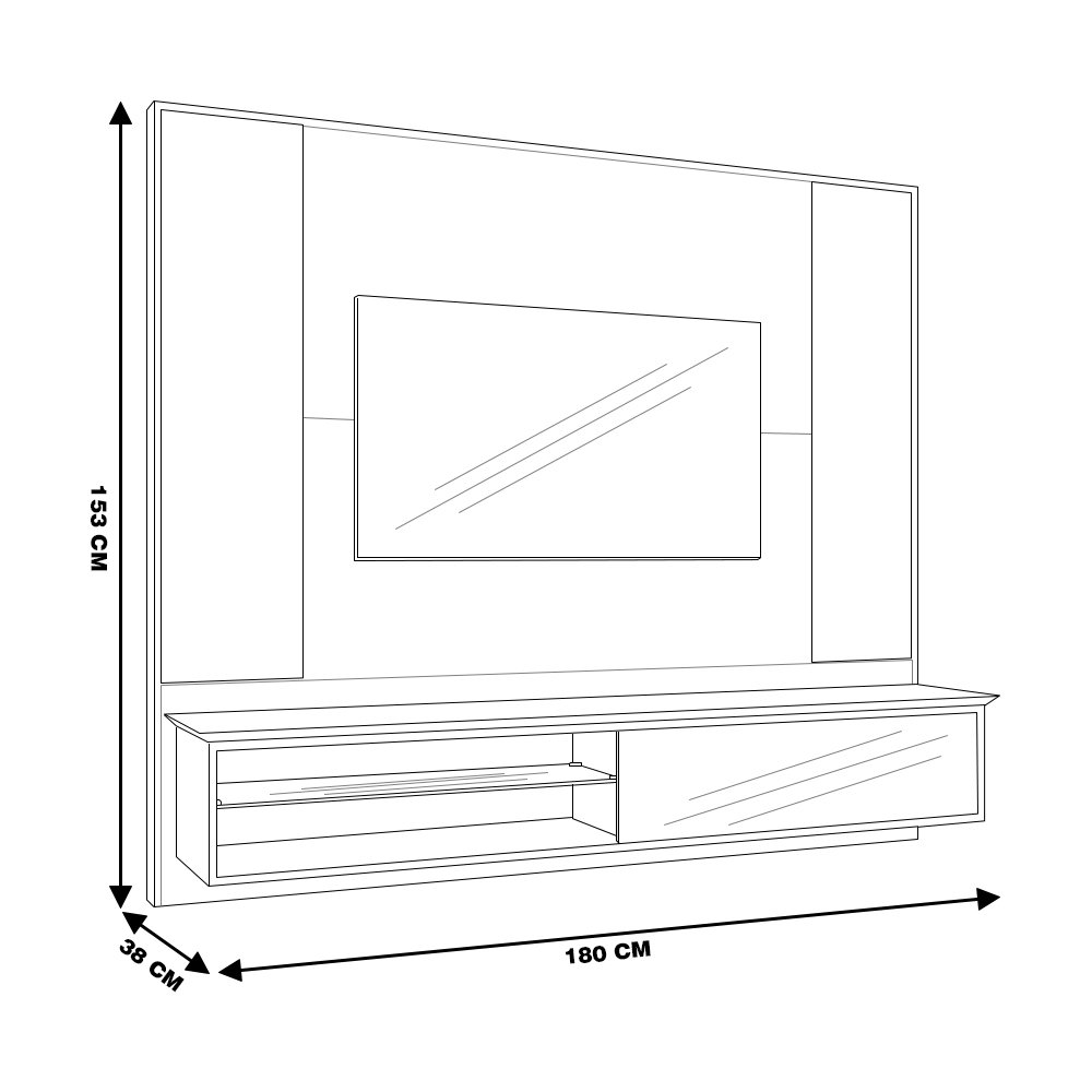 Painel Suspenso 180cm para TV de 55 Polegadas Borghese MDF Carvalho Off ...