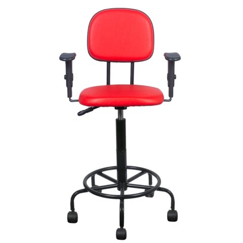 Cadeira Caixa Alta L Duplo com Braço Base Semi Corano Vermelho