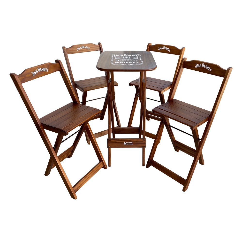 Conjunto Mesa Bistrô com 4 Banquetas Dobráveis de Madeira Jack - Imbuia