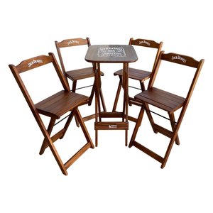 Conjunto Mesa Bistrô com 4 Banquetas Dobráveis de Madeira Jack - Imbuia