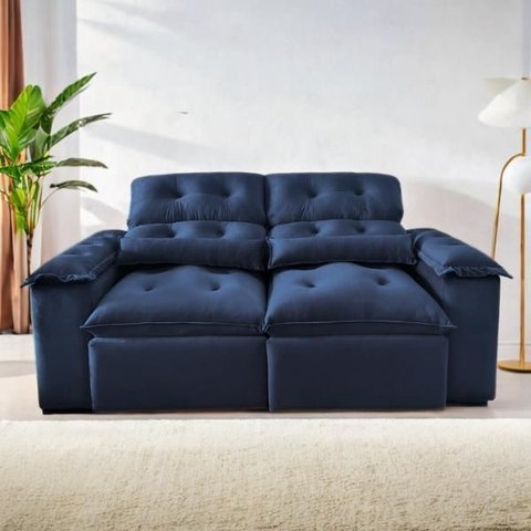 Sofá Retrátil e Reclinável 1,5m em Tecido Veludão Cinza C/pillow Nos Braços - Montagem Inclusa:azul