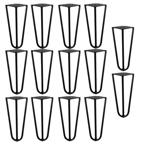 Kit 14 Pés de Metal 15 CM Hairpin Legs Mesas de Centro Puffs Preto