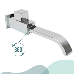 Torneira Banheiro Lavabo de Parede Quadrada Longa c/ Giro de 360º Cromada Modelo Grand Reno - 5