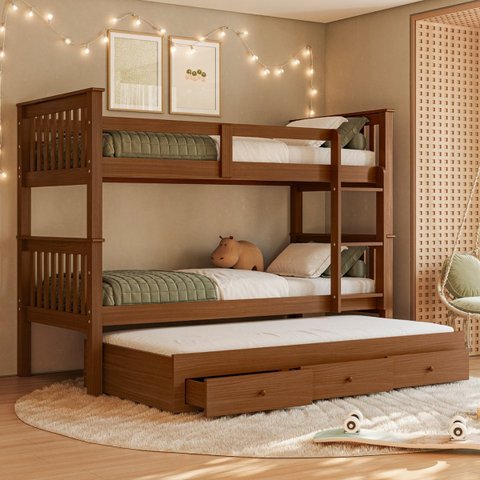 Treliche de Solteiro em Madeira Maciça com Gavetas Woodstore