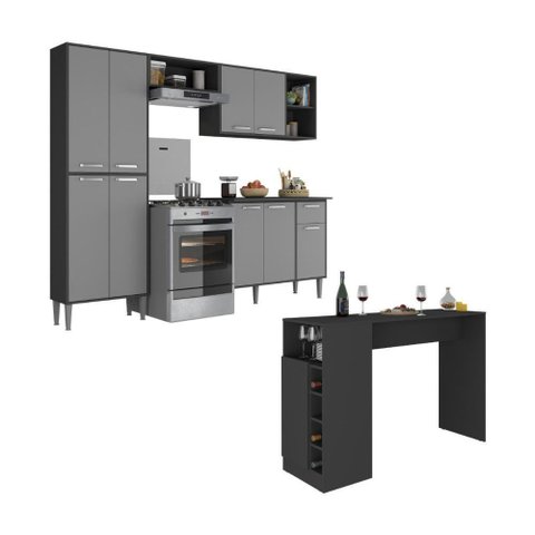 Armário de Cozinha com Bancada Americana Xangai Multimóveis Mp2203 Preto/grafite